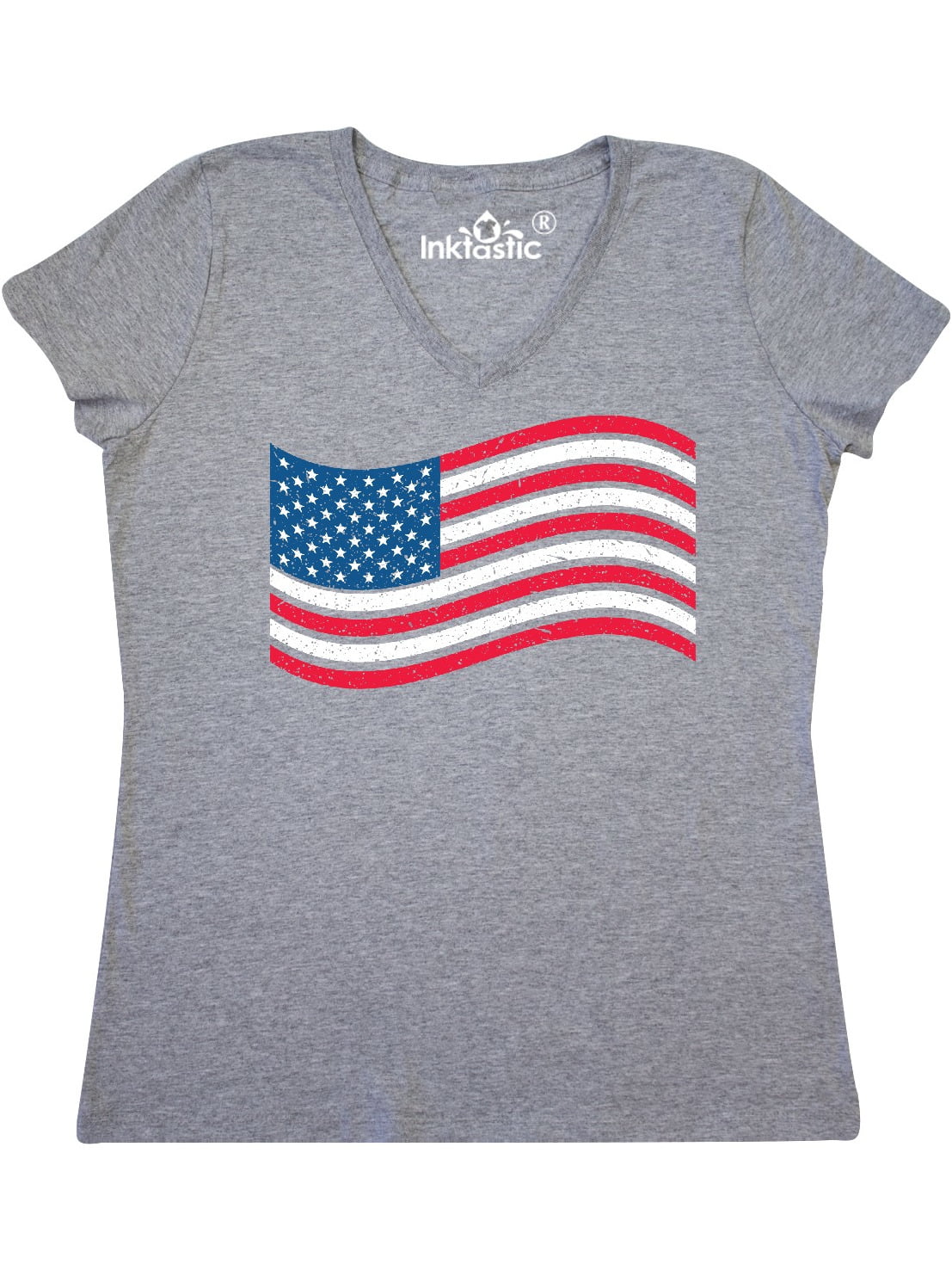 INKtastic - Grunge American Flag Women's V-Neck T-Shirt - Walmart.com ...