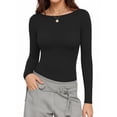 thumbnail image 2 of MOYIKO Boat Neck Long Sleeve Shirt for Woman Slim Fitted Black T Shirts Basic Ribbed Knit Tees Tight Tops, 2 of 7