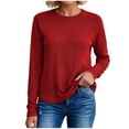 thumbnail image 2 of Kcavykas Womens Tops Waffle Knit Women's Blouses Crew Neck Raglan Long Sleeve Loose Casual Top for Daily, 2 of 8