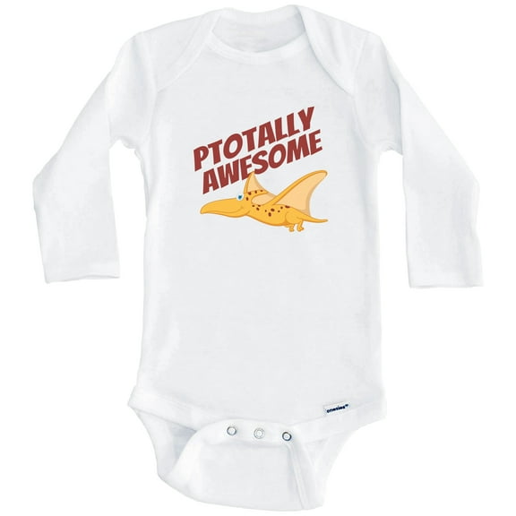 Ptotally Awesome Pterodactyl Funny Dinosaur One Piece Baby Bodysuit (Long Sleeve), 0-3 Months White