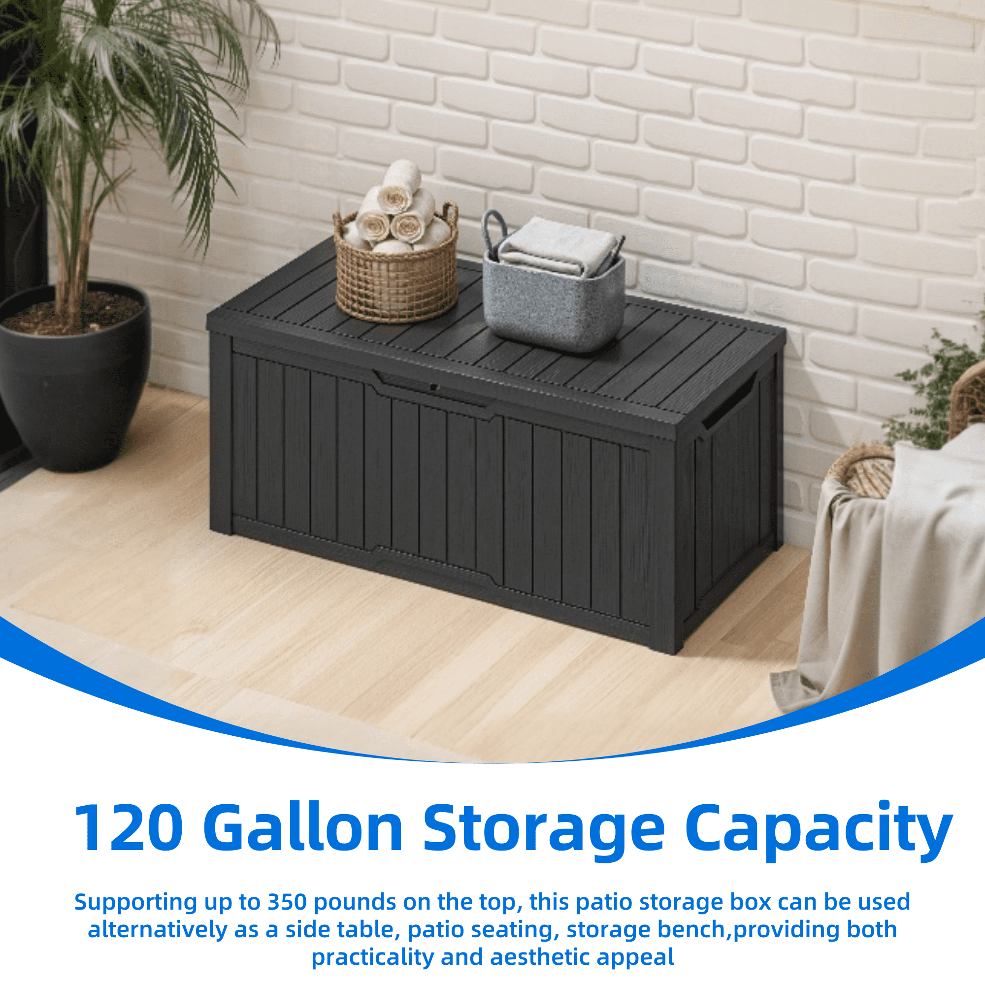 Uforic Outdoor 100 Gallon Resin Deck Box, Weatherproof&Lockable,Black
