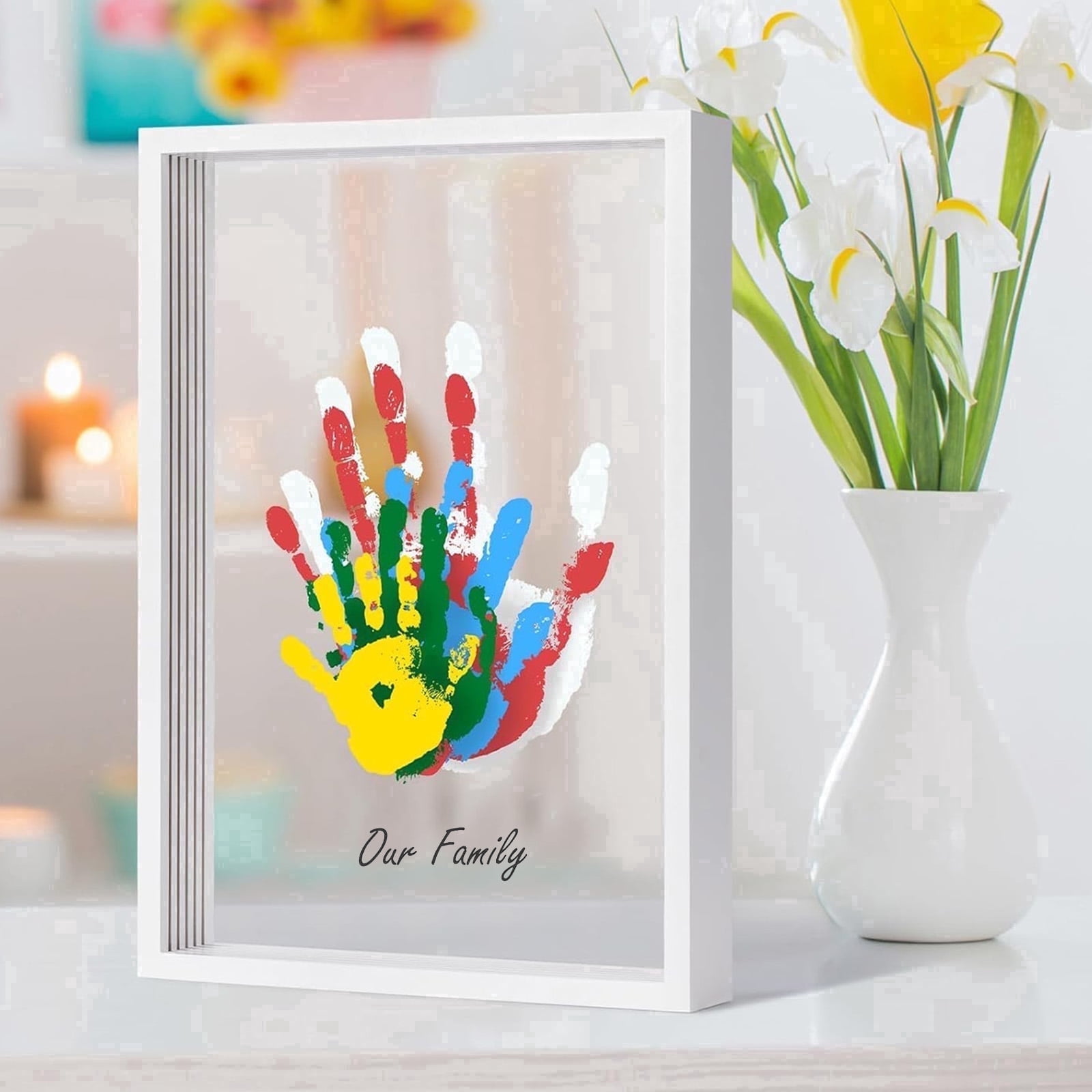 Family Handprint Kit, Hand Prints Keepsake Frame, DIY Craft Gift for New Parents, Mom, Baby, Grandparents, Anniversary, 4-layer