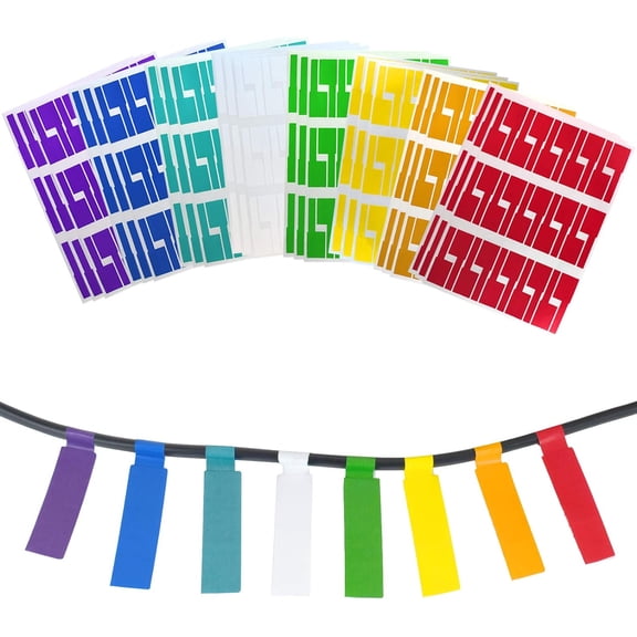 Cable Label Tags Sticker-Wire Paper Self-Adhesive Waterproof&Oil-Proof for Organize Write Identification Marker ( F-Shape/8 Color/720 PCS)