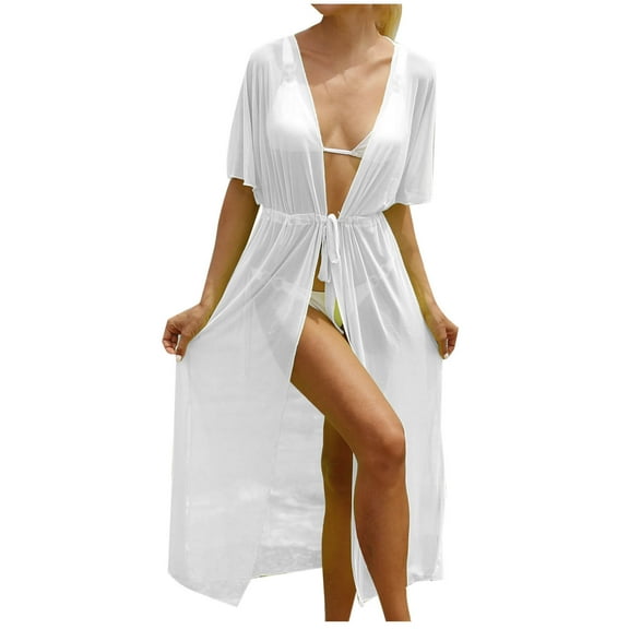 Ohufall Womens Plus Size Beach Cover Up Tie Cardigan Loose Bathing Suit Swimwear Coverups