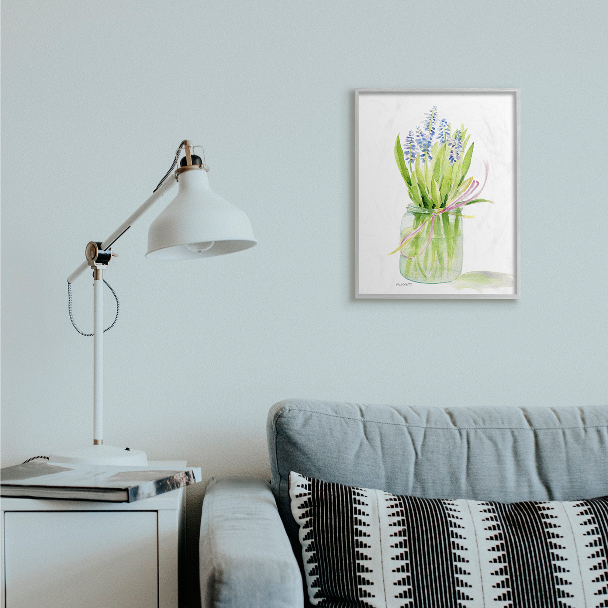 Stupell Industries Blue Hyacinth Flower Arrangement Classic Canning Jar Grey Framed, 16 x 20, Design by Melissa Hyatt LLC