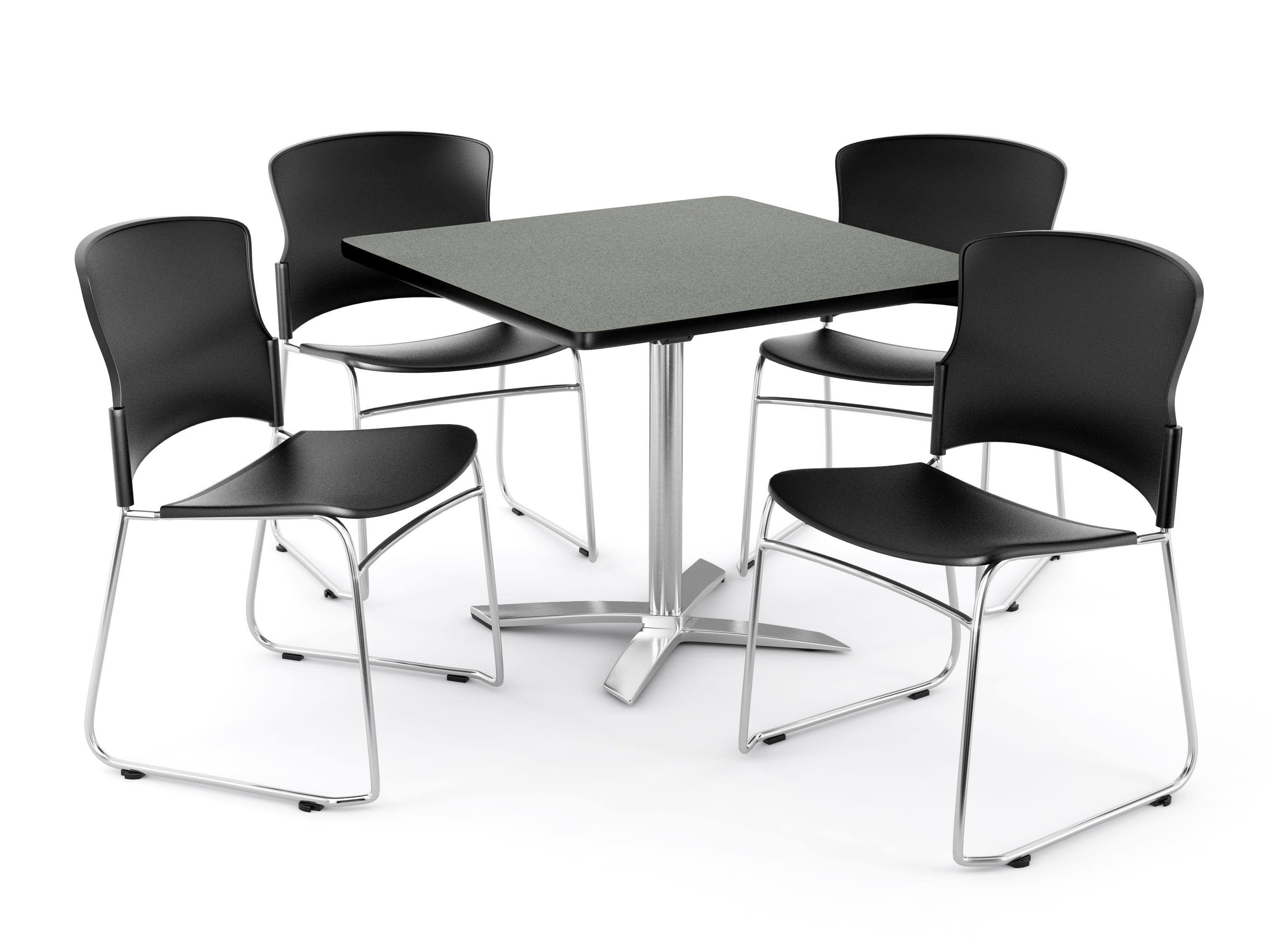 Ofm Multi Use Break Room Package 42 Square Flip Top Table With Plastic Stack Chairs Gray Nebula Finish With Black Seats Pkg Brk 026