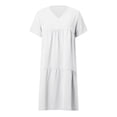 thumbnail image 5 of Plus Size Dresses for Curvy Women Casual Solid Color Short Sleeve V Neck Dress Stitching Loose Womens Casual Dresses White L, 5 of 5