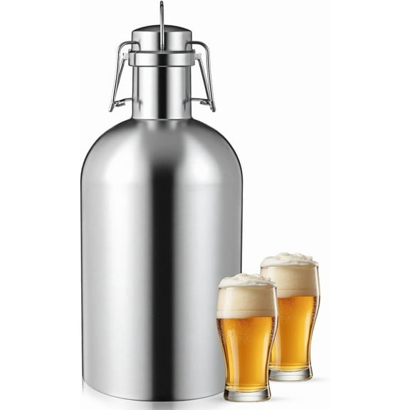 LUU-64 oz Stainless Steel Leak Proof Growler Single Walled Beer Growler 1/2 Gallon Glass Beer Growler Growlers for Beer Half Gallon Glass Jar with Lid Keep Fresh for Sports,_SAI