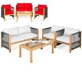 thumbnail image 1 of Gymax Ensemble de 4 Meubles de Patio Extérieur en Bois avec Coussins Blanc Rouge Housses de Coussin Ensembles, 1 of 7