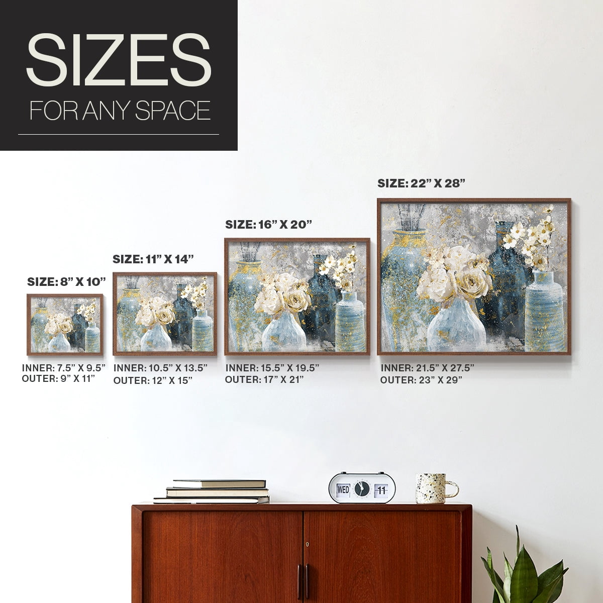 Vessels and Blooms Blues by Nan - Restickable Framed Giclée Print
