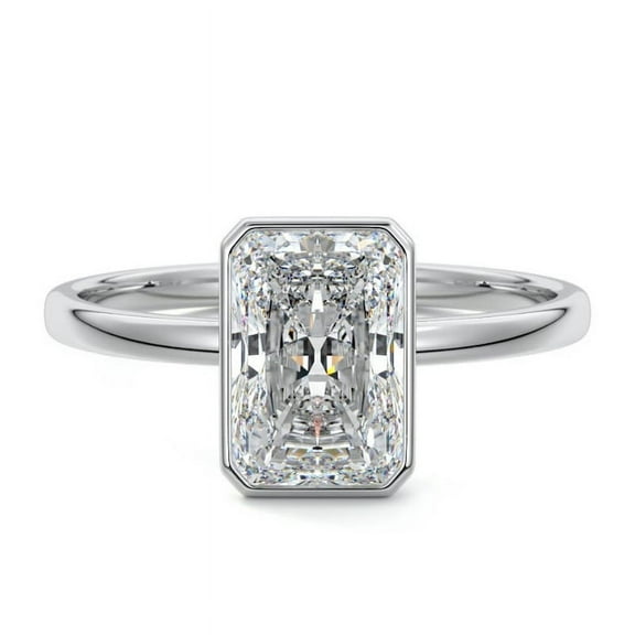 Golden Jewel 14K White Gold Plated Ring - 2 Ct VVS1/D Radiant Cut Lab Created Simulated Diamond Ring - Solitaire Bezel Engagement Ring For Women's - Latest Engagement Wedding Diamond Rings