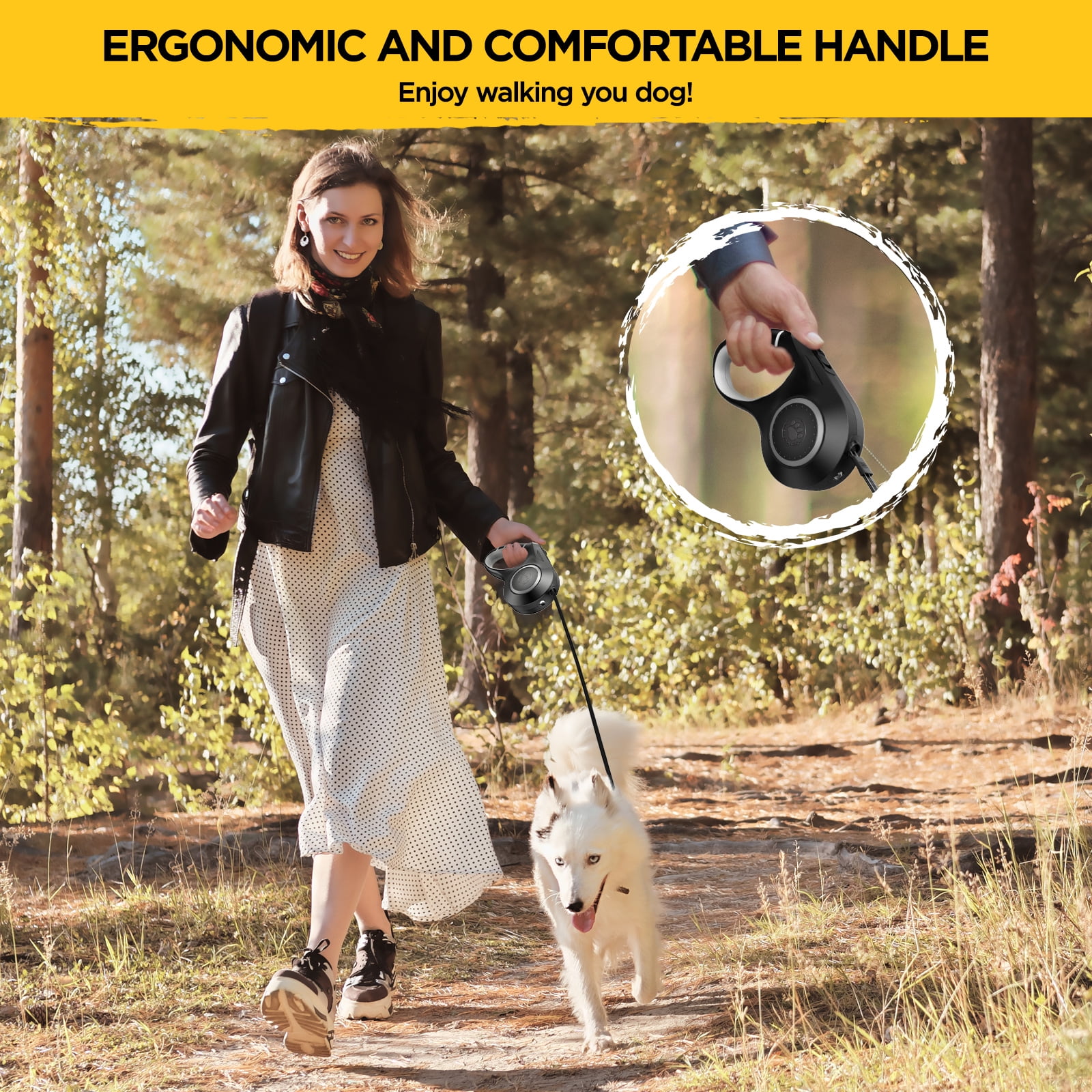 BEBANG Retractable Dog Leash, 20ft Dog Leash Retractable with Poop Bag Dispenser for Small Medium Large Dog Up to 110lbs