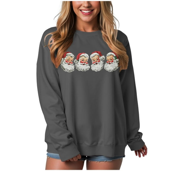 larppty Womens Christmas Santa Sweatshirt Retro Santa Claus Pullover Oversized Top Crewneck Long Sleeve Xmas Vacation Sweaters (Dark Gray, L)