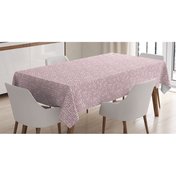 Geometric Tablecloth, Wavy Shapes Style Geometric Zigzag Style Chevron Modern Tribal, Rectangle Satin Table Cover Accent for Dining Room and Kitchen, 60" X 84", Dried Rose and Pale Pink, by Ambesonne