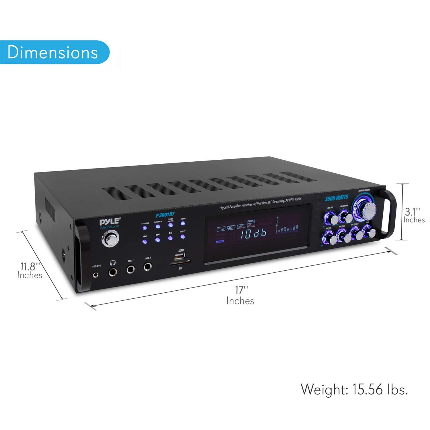 Pyle 3,000 Watt Multi Channel Bluetooth Home Theater Hybrid Amplifier Receiver - image 5 of 9