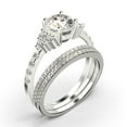 thumbnail image 3 of Beautiful Mid-century 2.25 Carat Round Cut Diamond Moissanite Engagement Ring, Wedding Ring in 10k Solid White Gold, 7 Stone Ring, Promise Ring, Anniversary, Trio Set, Matching Band, 3 of 4