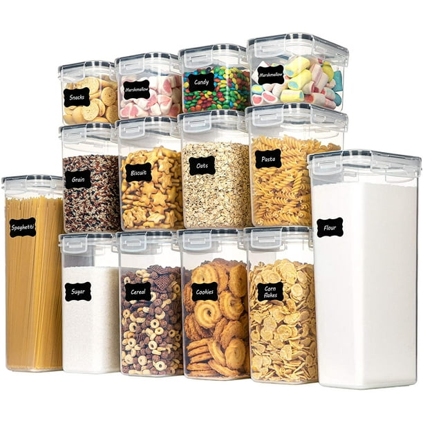 QUETO Boite Rangement Cuisine Lot de14, Boîte Hermetiques Alimentaires en  Plastique, Rangement Organisation Cuisine pour Cereales Pâtes  Farine(0.8L*4+1.4L*4+2.0L*4+2.8L*2) 