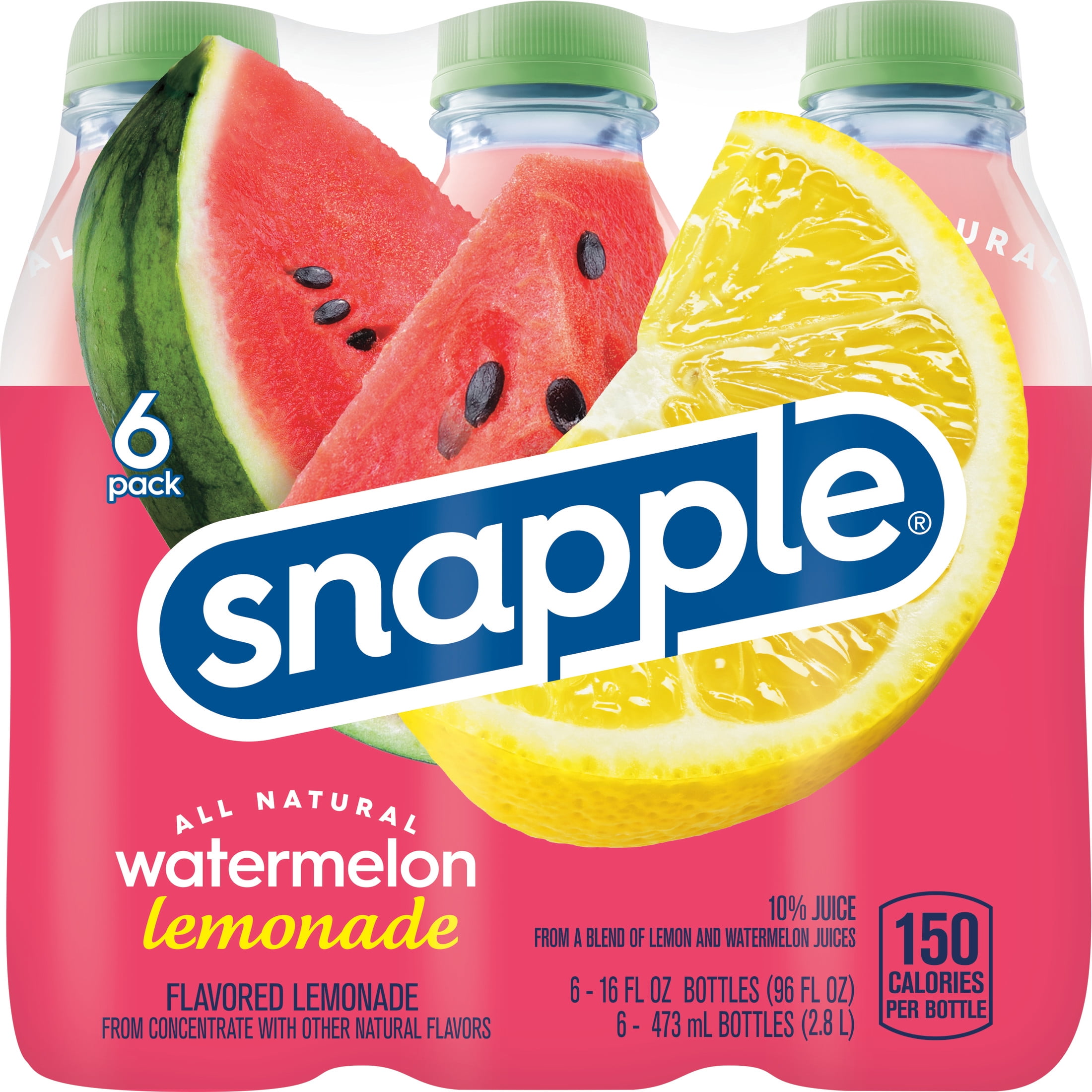 Snapple Watermelon Lemonade Juice Drink, 16 fl oz, 6 Count Bottles