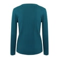 thumbnail image 4 of DPTALR Women's V-neck Pullover Casual Stitching Solid Color Long Sleeve Top Blouse, 4 of 7