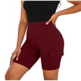 thumbnail image 4 of Athletic Shorts for Women Soild Color Fashion Casual Workout Shorts Lightweight Elastic Waist Slim Fits Summer Shorts with Pocket, 4 of 7