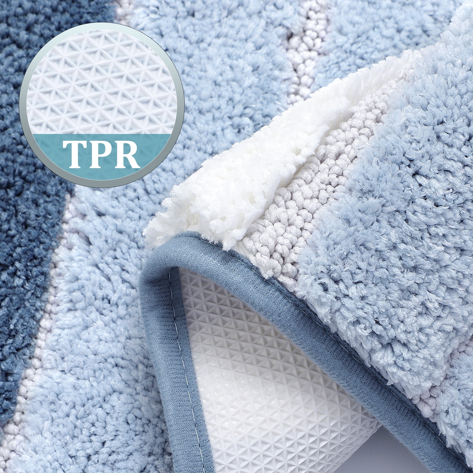 PiccoCasa Microfiber Striped Bathroom Rugs Non Slip Soft Blue 20"x31"