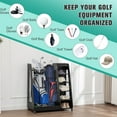 thumbnail image 4 of Wooden Golf Bag Organizer - Holds 2 Bags & Shoes | Premium Garage Storage Rack w/Locking Wheels | Fits Clubs, Balls, Accessories | 35.5"x18"x40" | Black, 4 of 7