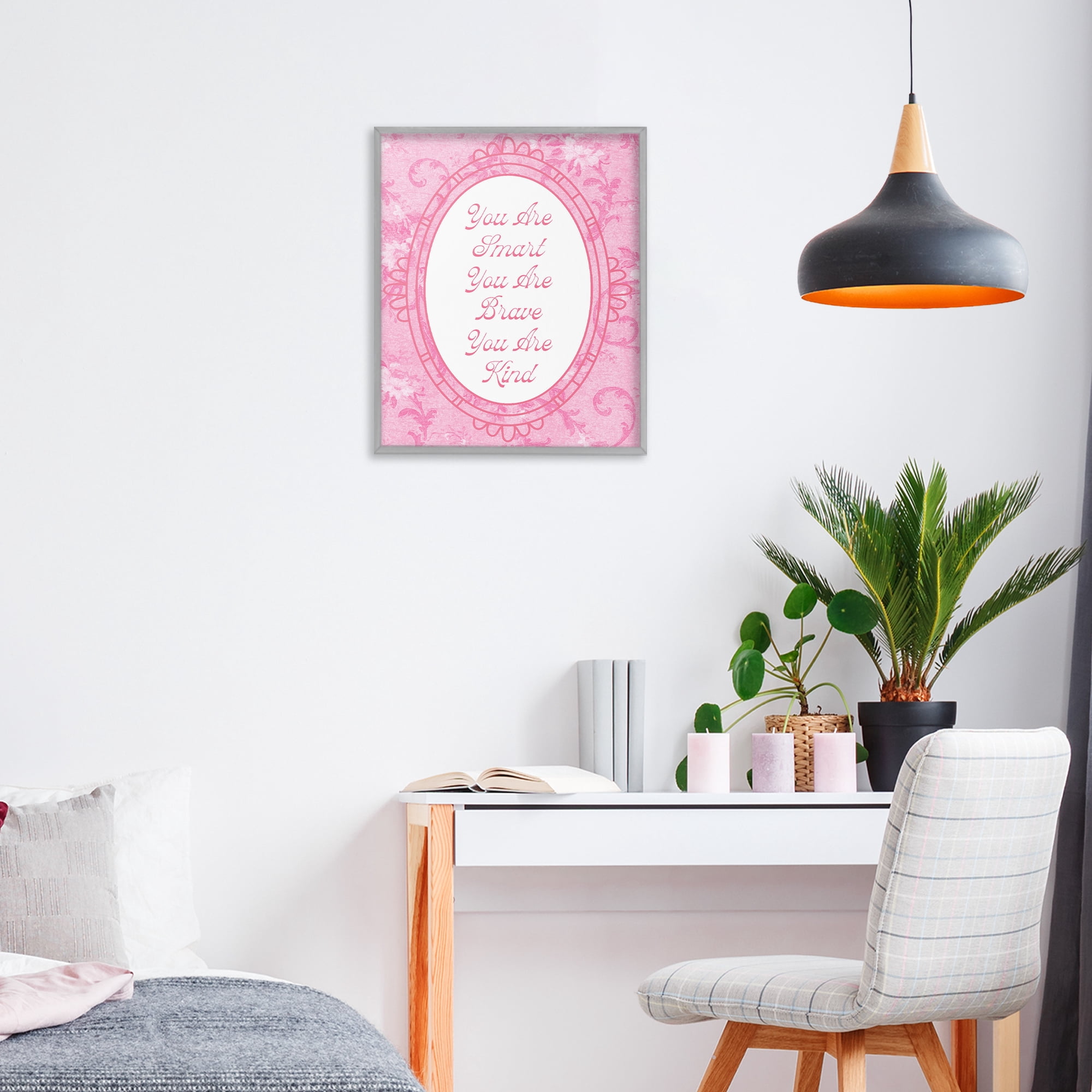 Stupell Industries Smart Brave & Kind Ornate Pink Gray Framed Giclee Art, design by Lil' Rue