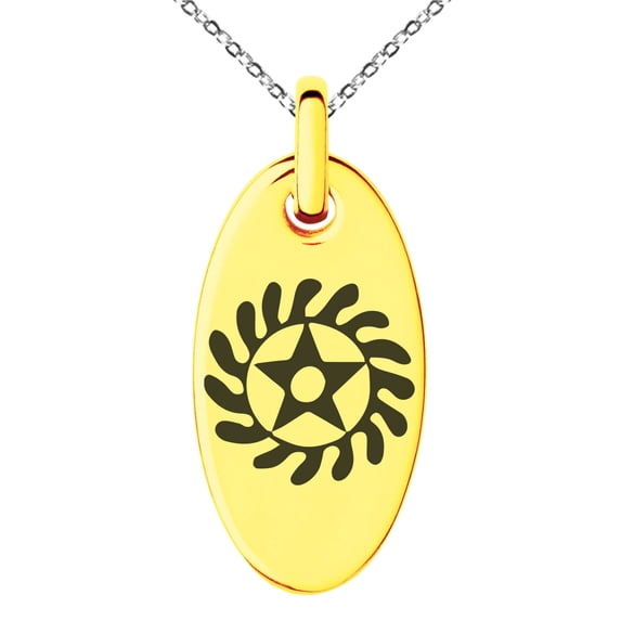 Stainless Steel Aztec Transformation Rune Engraved Small Oval Charm Pendant Necklace