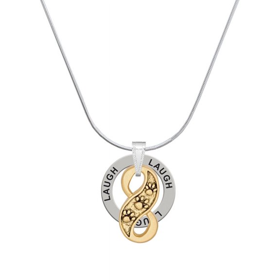 Delight Jewelry Goldtone Paw Prints Infinity Laugh Ring Charm Necklace, 18"