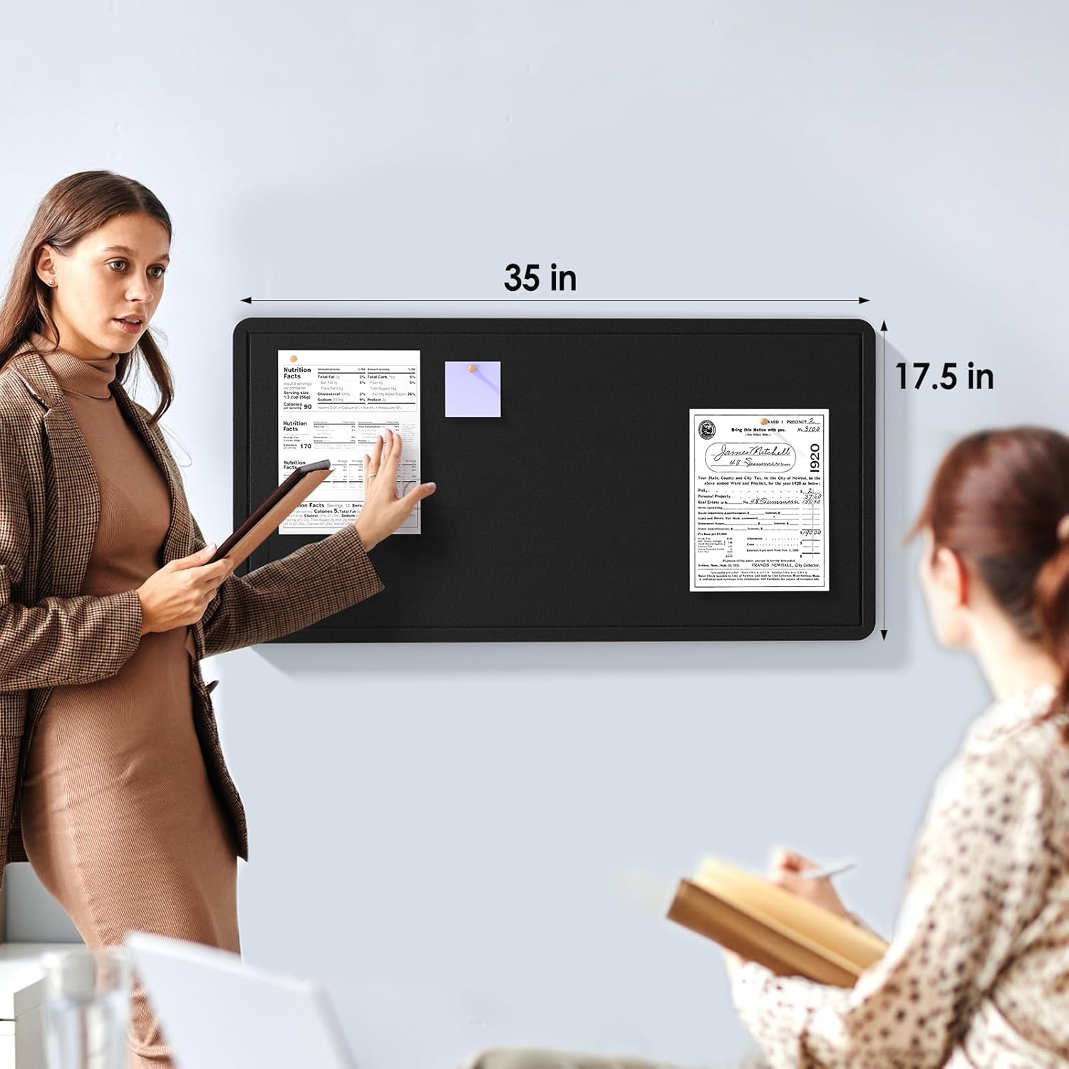 Bulletin Board 35" x 17.5", Foldable Small Felt Vision Supplies, Cork for Office, Home, School, Pin Boards Walls Decorative Picture Framed Display Black