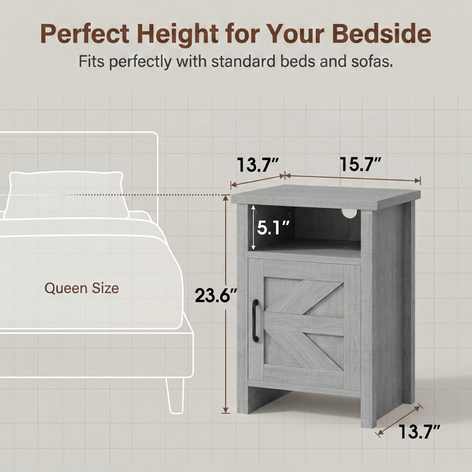 Homall Farmhouse Nightstand 1 Piece with Shelf and Barn Door Wood Modern Beside Tables for Bedroom Living Room, Gray