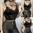 thumbnail image 3 of Women Black Velvet Camisole Gothic Punk Spaghetti Straps V-Neck Lace Crop Top, 3 of 19