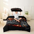 thumbnail image 2 of Castle Fairy Skull Motorcycle Twin Bedding for Adults, Flame Print Duvet Cover Set for Bedroom, Black Red,Black Reversible,2pcs,No Comforter, 2 of 6