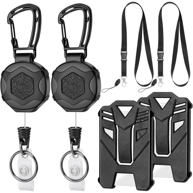Paquete de 2 Llaveros Extensibles Resistentes, 2 Cordones Extraíbles y 2 Fundas para Identificación, Portatarjetas Retráctil.