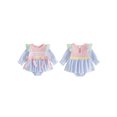 thumbnail image 2 of Cjfdfy Newborn Baby Girl Christian Romper Dress Jesus Loves Me Ruffle Embroidery Long Sleeve Striped Bow Jumpsuit Little Baby Cute Holiday Fall Winter Clothes 0-18M, 2 of 9