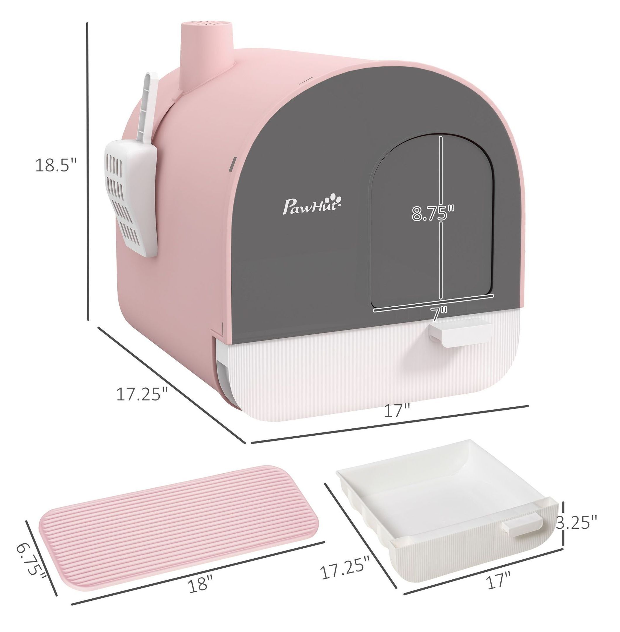 Covered Cat Litter Box with Lid, Scoop & Filter - Pink Compact Litter Box for Cats - Enclosed Cat Toilet with Mat - Private, Odor Control for Kittens Under 10lbs
