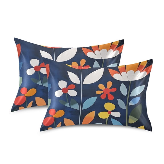 Yayeee Pillowcase Standard Size Set of 2 Satin Wrinkle Resistant Pillow Case, Art Flowers
