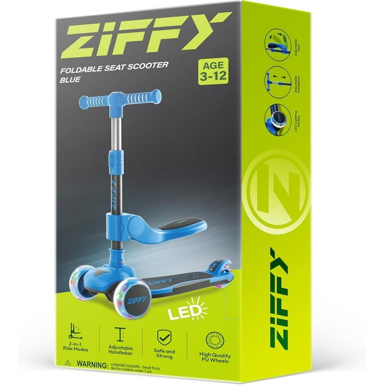 ZIFFY 2-in-1 Toddler Scooter with Seat, 3 Wheel LED Lights Kids
