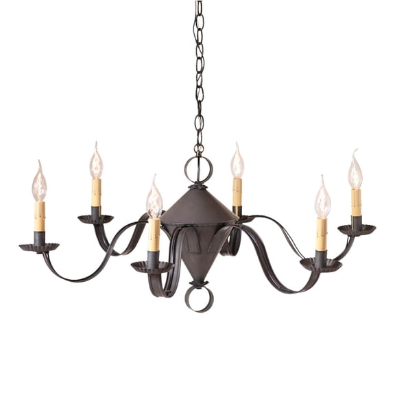 Irvins Country Tinware 6 Arm Public House Chandelier in Kettle Black
