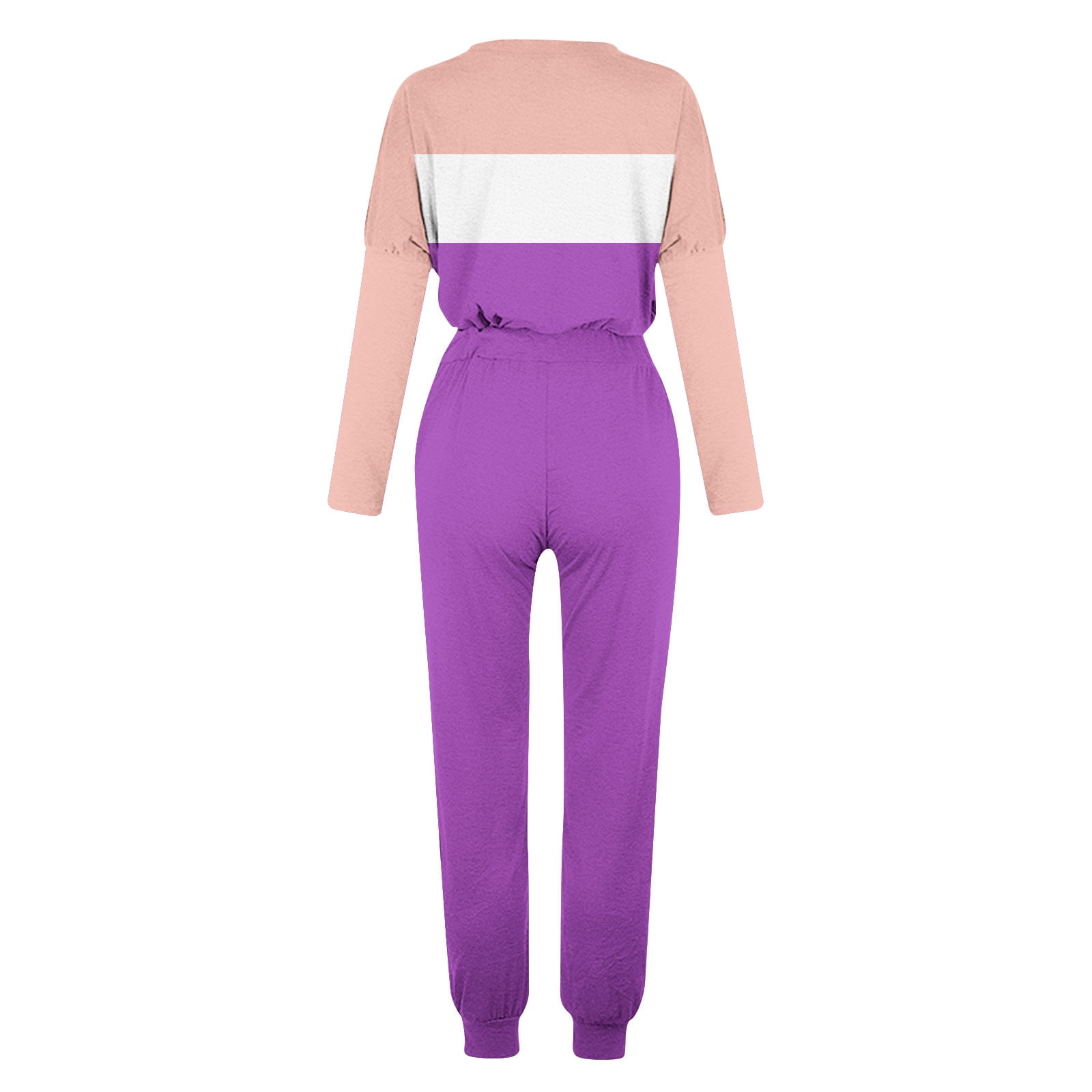 Casual 2 Piece Shorts Sets for Women Women Short Sets 2 Piece Outfits Fall Women'S Round Neck Long Sleeve Top + Pants Color Blocking Home Sports Casual Yoga Suit