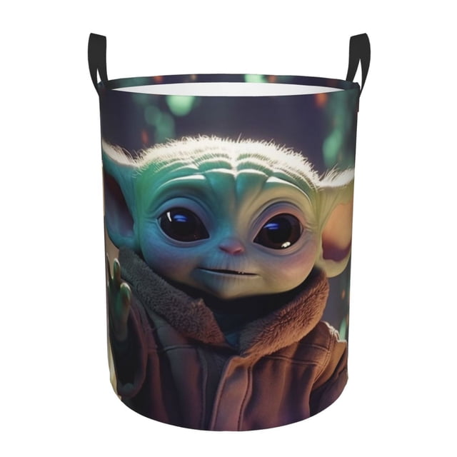 Cesto circular Yoda, cesto para ropa plegable impermeable con asas, organizador de almacenamiento de ropa de juguete liviano para el hogar, dormitorio, sala de estar, baño, dormitorio mediano