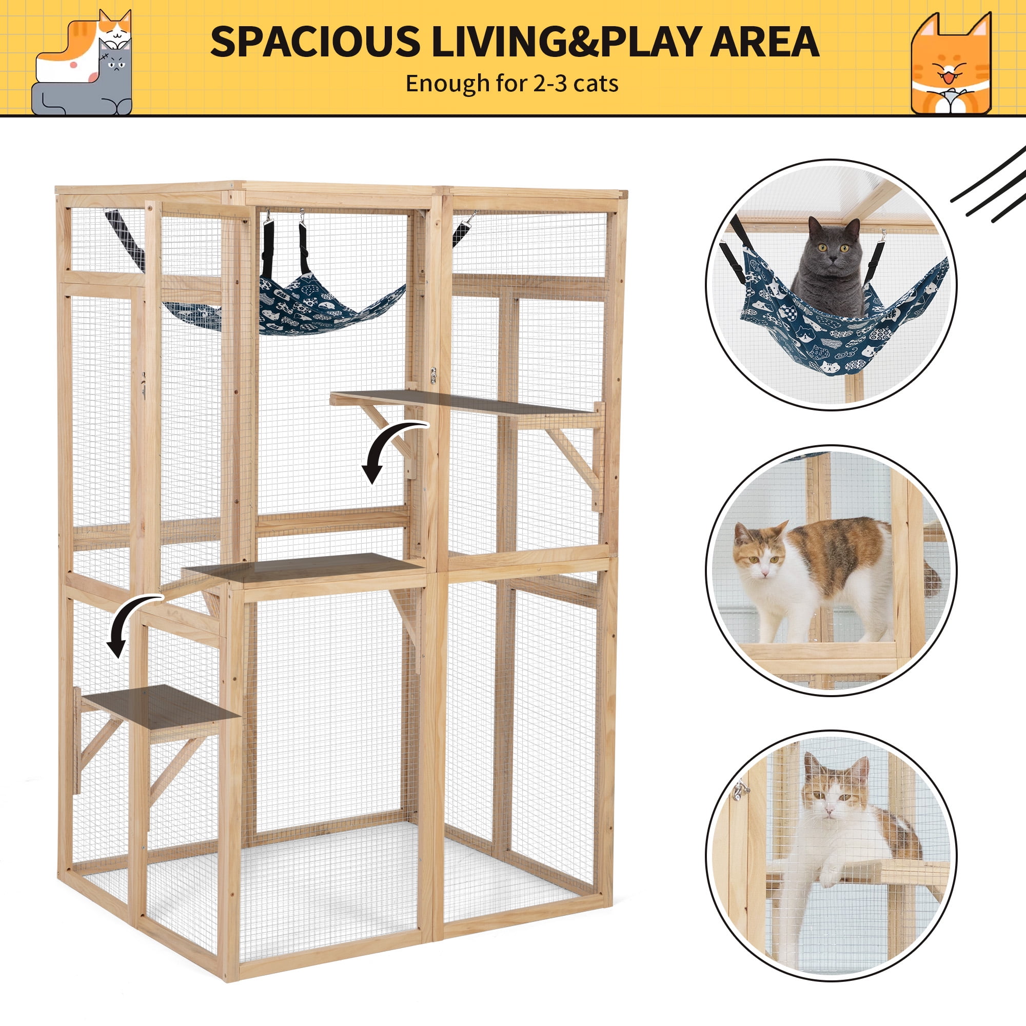 COZIWOW Catio Outdoor Cat Enclosure Window Access, Wooden Cat House Cage Indoor