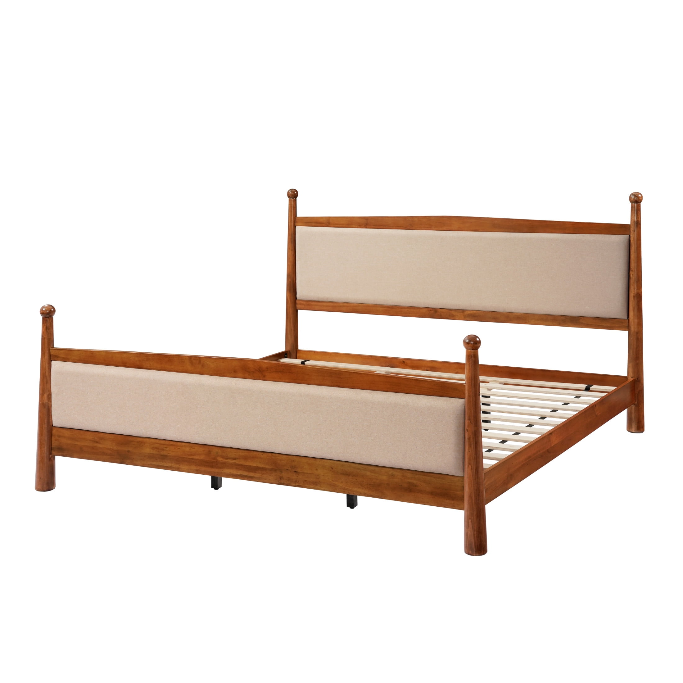 Christopher Knight Home Farmhouse King Platform Bed Frame with Upholstered Headboard, Cherry
