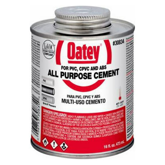Oatey 30834 All-Purpose Solvent Pipe Cement, Clear, 16 oz. - Quantity 24