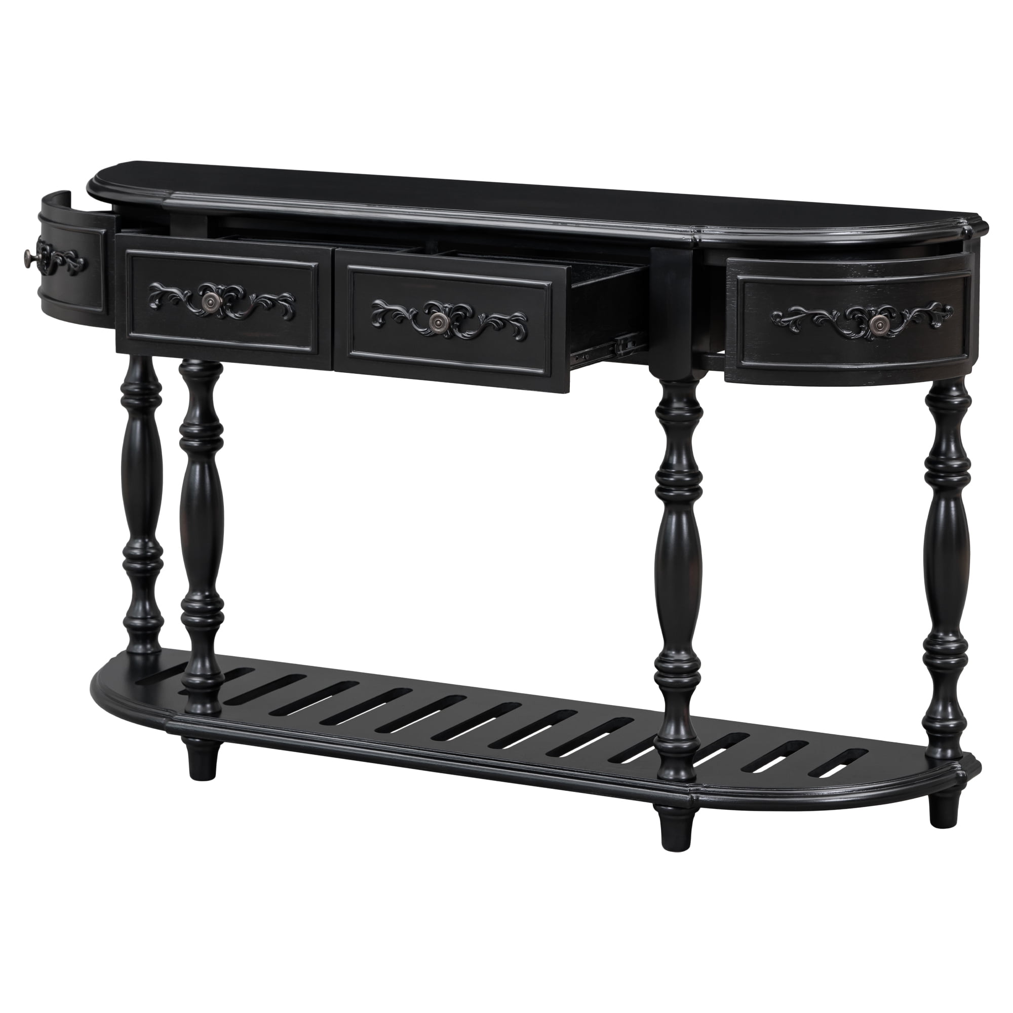 EUROCO 52" Longer Curved Console Table, Half Moon Sofa Table Entry Table with 4 Drawers,1 Open Shelf and Solid Wooden Frame for Living Room,Entryway,Hallway,Black