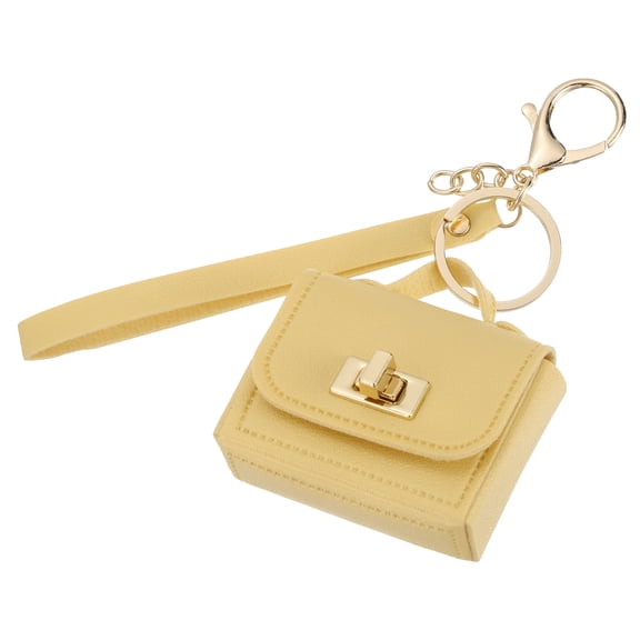 Mini HandBag Keychain, Cute Coin Purse Keychain PU Leather Backpack Purse Key Chain, Yellow