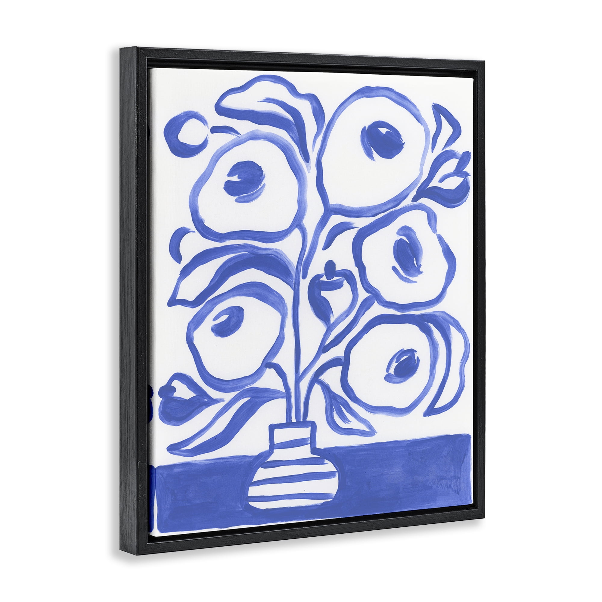 Stupell Industries Modern Blue Vase Botanical & Floral Painting Black Floater Framed Art Print Wall Art, 17 x 21