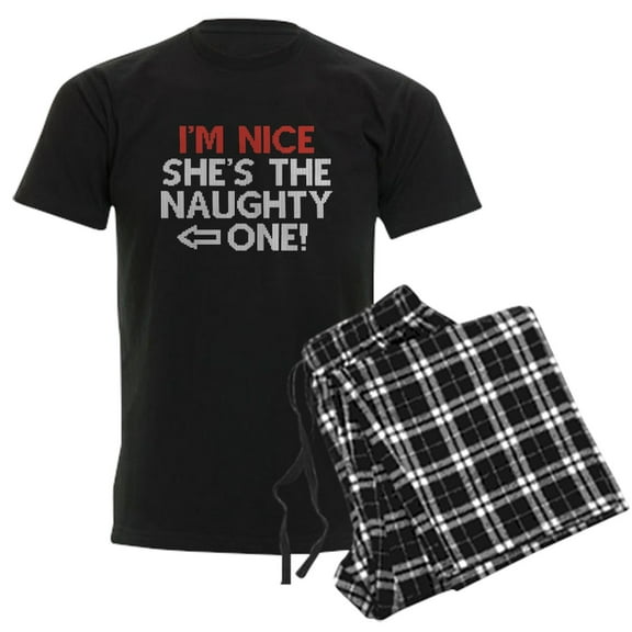 CafePress - I'm Nice She's The Naughty One Men's Dark Pajamas - Men's Dark Loose Fit Cotton Pajama Set