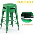 thumbnail image 3 of 24 inch High Barstools Set of 2, Counter Height Metal Bar Stools, Indoor/Outdoor Stackable Bartool Industrial Backless Stools(Green), 3 of 8