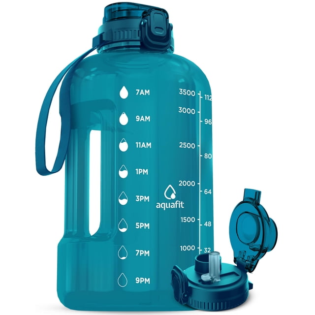Botella de agua AQUAFIT de 1 galón/128 oz con marcador de tiempo sin BPA